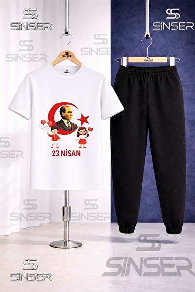 SS SİNSER Children's Ata Hilal 2Li Cocuk 23 April Printed T-Shirt Sweatpants Set