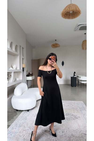 Buket Teke Black Modal Off-Shoulder Zr Model Dress