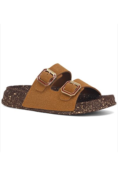 Home Women's Slippers with Comfortable Sole and Tan Color Buckle