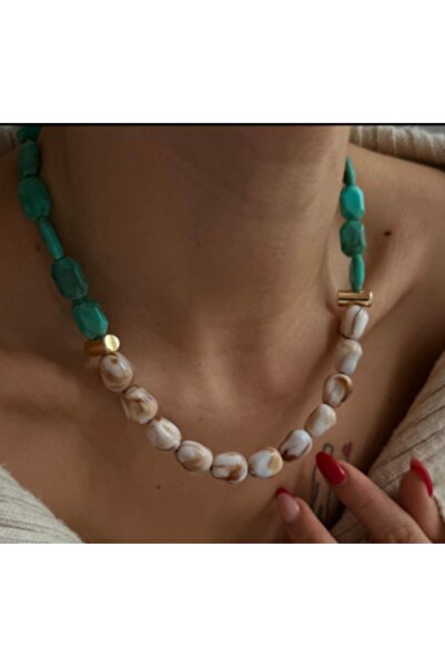 AychaAksesuar Imported green coffee bean beaded design necklace