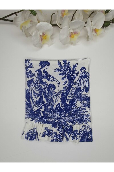 decofav Sax Toile Patterned Double-Sided Cocktail Napkin with Ruffle Detail, ...