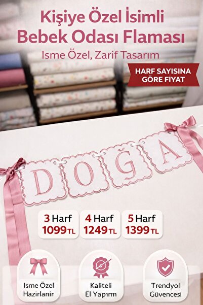 GAYE EV TEKSTİLİ Kişiye Özel İsimli Bebek Odası Kapı Süsü / Flama Banner (Har...