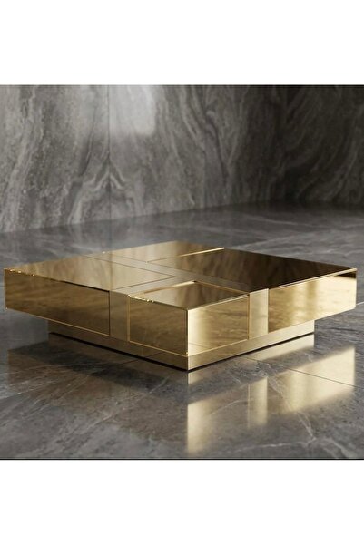 LUXURY VİLLA LUXURY KOMPLE GOLD AYNALI DEKORATİF ORTA SEHPA 90X90 YÜKSEKLİK 30CM