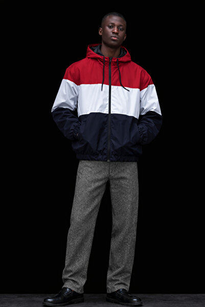 DAMGA JEANS Men's Patterned Casual Red Raincoat & Windbreaker