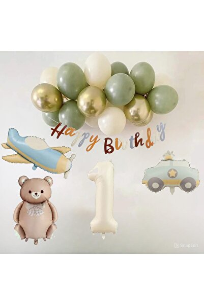 ÇITIPITISTORE Retro 1St Birthday Set; Airplane, Car, Teddy Bear and 20 Latex ...