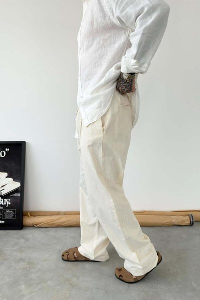 HAFKA Beige Premium Baggy Linen Trousers