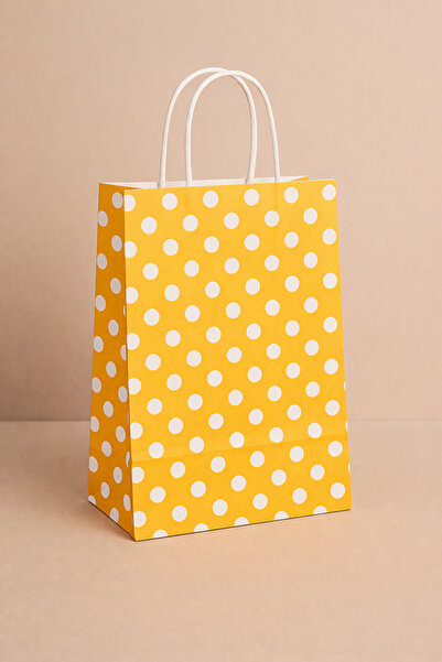 Atölye Kraft Puantiyeli Sarı Renk Kraft Çanta 25x12x31 cm 5 Adet