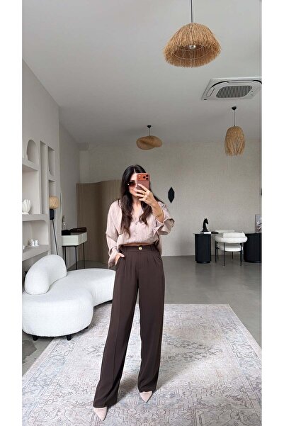 Buket Teke Brown Gold Buttoned Premium Trousers