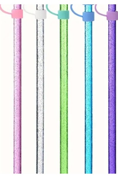 Buycobox 1 Piece Stanl. 40 oz Tumb. Glittery Straw and Floral Cap Stopper for Thermos, 30.5cm Length/10Mm Diameter