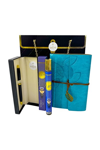 velve Set cadou premium Prestige Blue unisex, cu jurnal, pix si parfum Haya 3...