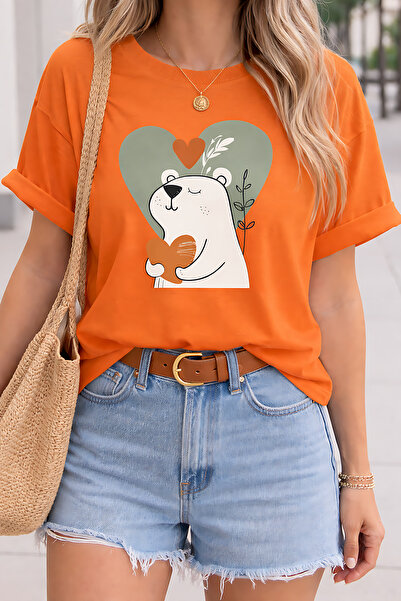 ArtYus Cute Teddy Bear Heart Print Unisex Oversize T-Shirt – Cotton Crew Neck...