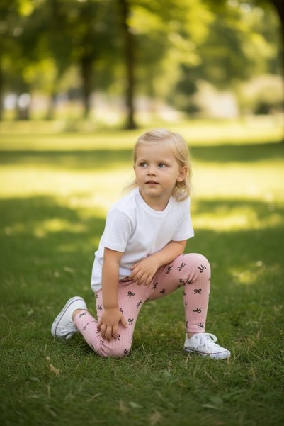 Kidiba Girls' Reporty Bow Patterned Flexible Anti-Sweat Cotton Tights