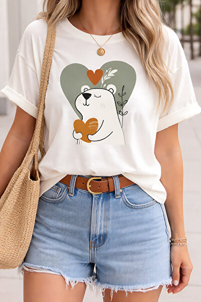 ArtYus Χαριτωμένο μπλουζάκι Unisex Oversize με στάμπα αρκουδάκι και καρδιά – ...
