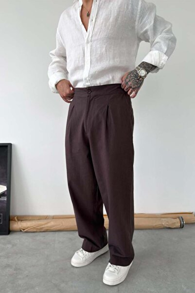 HAFKAGİYİM Pantaloni maro premium din in, croială largă