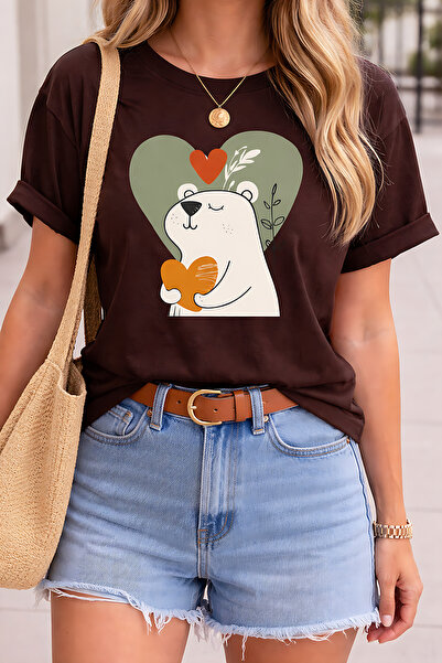 ArtYus Cute Teddy Bear Heart Print Unisex Oversize T-Shirt – Cotton Crew Neck...