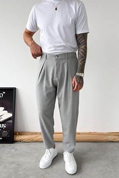 HAFKAGİYİM Gray Basic Boyfriend Fabric Trousers