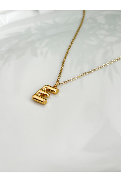 ALEYKA Stainless Steel Thin Elegant Chain Mini Balloon Letter Necklace (E)