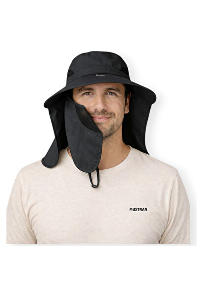 Mustran Uv Protected Detachable Masked Sun Hat Unisex Outdoor Summer Hat Black