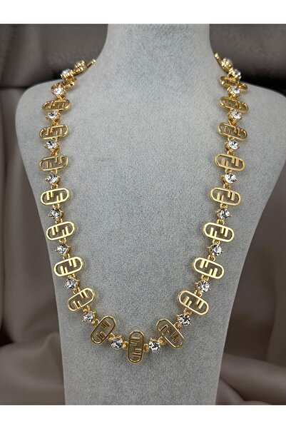 ZS Aksesuar Trend Gold Chain Necklace – Glamorous Design with Stones and Patt...
