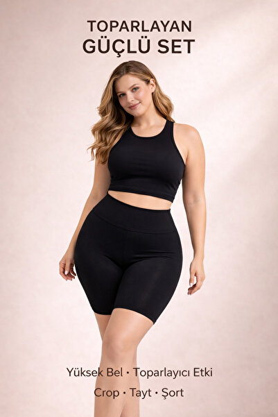 Findify Store Plus Size Women's Sports Set Crop 3-Piece Set High Waist Gather...