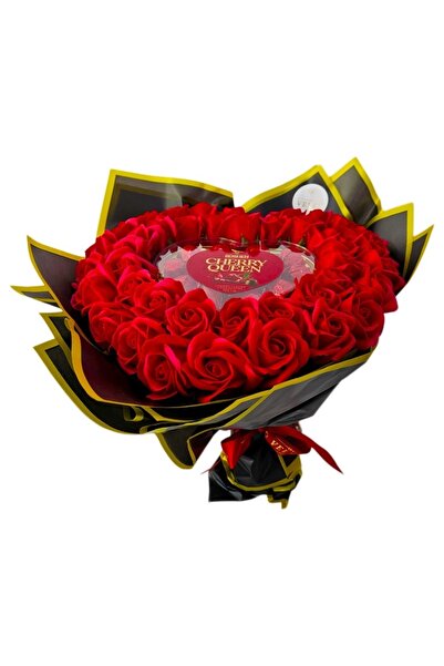 velve Buchet premium Heart Red in forma de inima cu 43 trandafiri de sapun si...