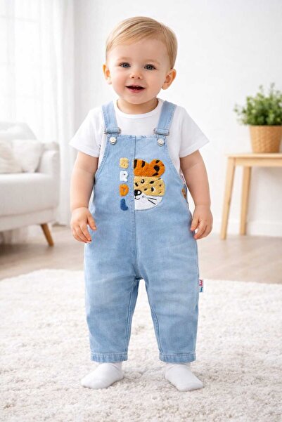 Baby Buu Erkek Bebek Denim Salopet Tulum Kaplan Desenli Şık & Rahat