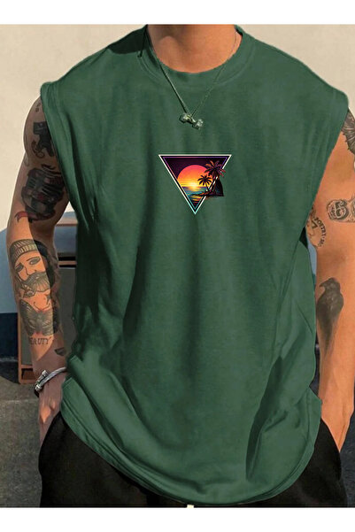 SUNFREE تي شيرت رجالي مطبوع عليه RETRO LANDSCAPE ملابس رياضية بدون أكمام مقاس...