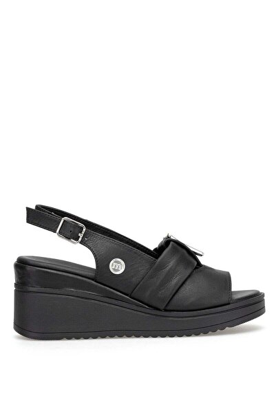 Mammamia D26YS-5220 Sandale de damă din piele naturală cu toc pană, negre