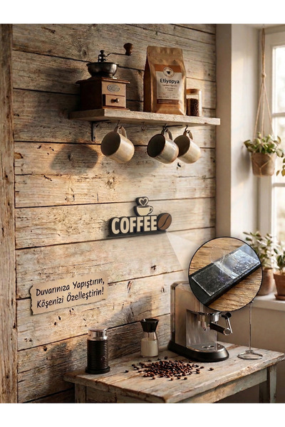 craftopya Dekoratif Coffee Yazısı - Kendinden Yapışkanlı Kahve Köşesi ve Mutfak Duvar Süsü (14x7 cm)