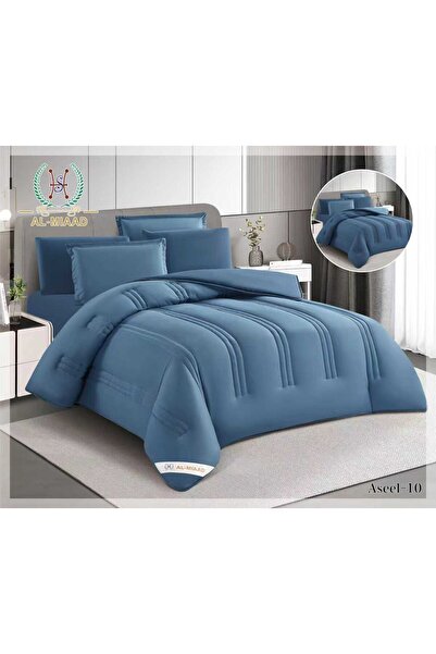 ALMIAAD مفرش سرير مزدوج صيفي سادة محشوة 240*260-6قطع -مفرش سرير نفر نص صيفي س...