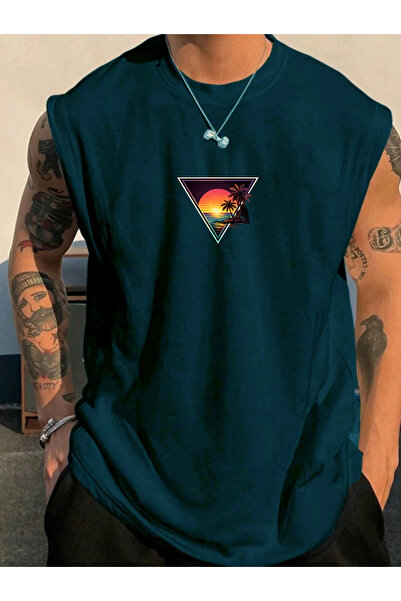 SUNFREE تي شيرت رجالي مطبوع عليه RETRO LANDSCAPE ملابس رياضية بدون أكمام مقاس...