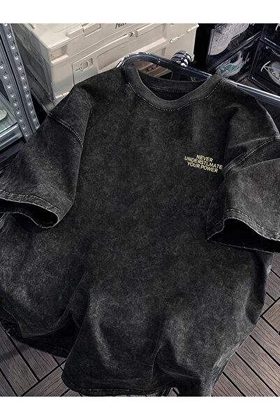 CLASSY.MODA Smoked Washed T-Shirt - Denim Textured Retro Design Loose Top