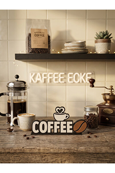 craftopya Dekoratif Coffee Yazısı - Kendinden Yapışkanlı Kahve Köşesi ve Mutfak Duvar Süsü (14x7 cm)