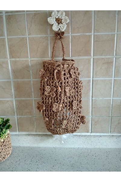 MİESSA Ev dekorasyon bohem örgü elemeği poşetlik 30cm, mutfak poşet sepeti, p...