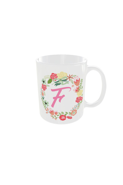 OEM Personalized letter F floral mug, 350ml – the ideal gift for any occasion