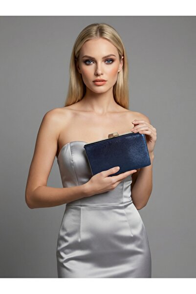 Biçanta Μπλε ναυτικό χρώμα Εισαγόμενο γυαλιστερό ύφασμα με μεταλλική θήκη με ...