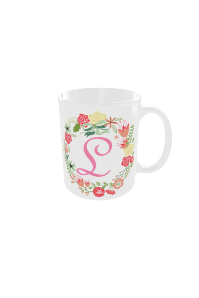 OEM Personalized white floral letter L mug, 350ml – the ideal gift for any oc...