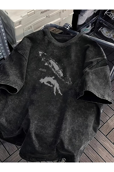 CLASSY.MODA Μπλουζάκι με εφέ καπνιστού αντικέ και πλυμένη υφή - Τζιν με ρετρό...