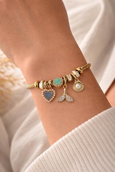 stainless steell Gold Multi-Colored Charm Steel Bracelet