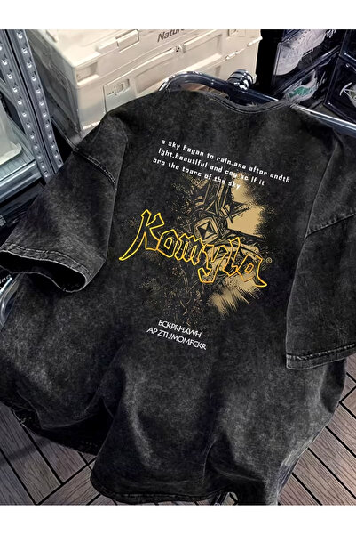 CLASSY.MODA Smoked Washed T-Shirt - Denim Textured Retro Design Loose Top