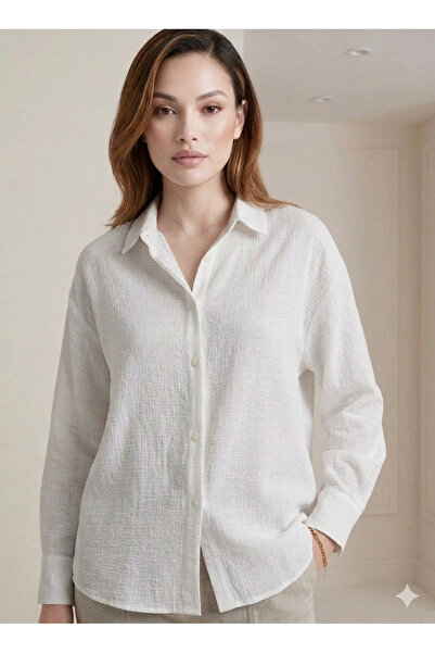 Mess Trend Tarzınla Fark Yarat Women's White Textured Shirt - Comfortable Fit...