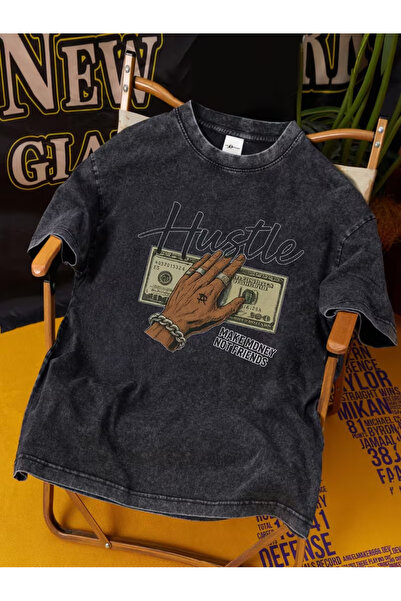 CLASSY.MODA Μπλουζάκι με εφέ καπνιστού αντικέ και πλυμένη υφή - Τζιν με ρετρό...