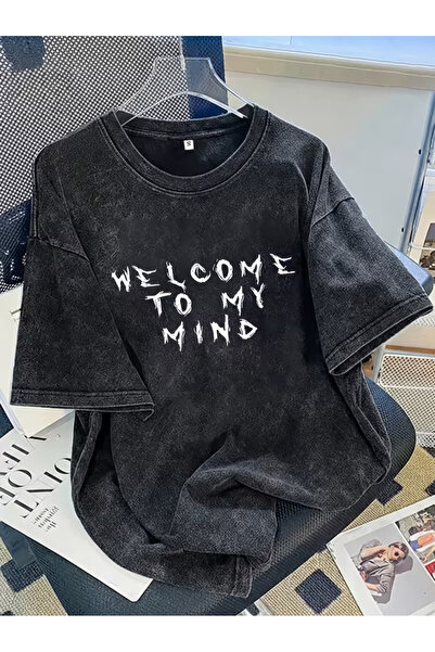 CLASSY.MODA Smoked Washed T-Shirt - Denim Textured Retro Design Loose Top