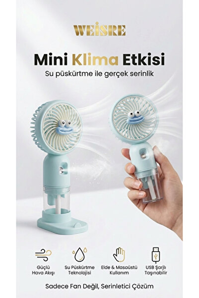 Weisre Su Püskürtmeli Mini Klima Fan USB Şarjlı Taşınabilir Masaüstü El Tipi ...