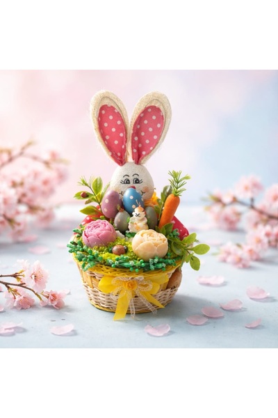 victiny Aranjament Paste cu iepuras si cu bujori lumanari din ceara parfumata...