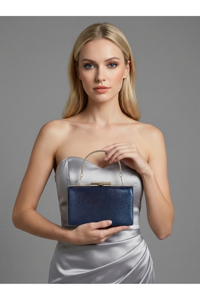 Biçanta Μπλε ναυτικό χρώμα Εισαγόμενο γυαλιστερό ύφασμα με μεταλλική θήκη με ...