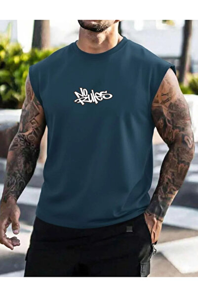 SUNFREE تيشيرت رجالي مطبوع عليه NO RULES ملابس رياضية بدون أكمام مقاس كبير