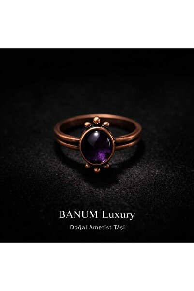 Banum Luxury خاتم نحاسي مصنوع يدويًا بتصميم من حجر الأميثيست الطبيعي