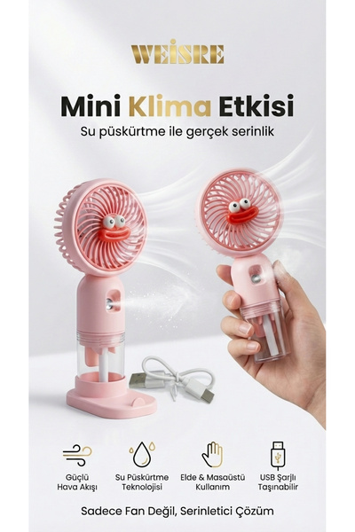 Weisre Su Püskürtmeli Mini Klima Fan USB Şarjlı Taşınabilir Masaüstü El Tipi ...