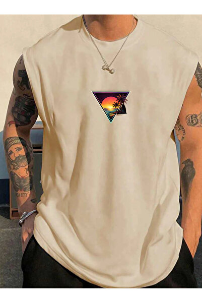 SUNFREE تي شيرت رجالي مطبوع عليه RETRO LANDSCAPE ملابس رياضية بدون أكمام مقاس...